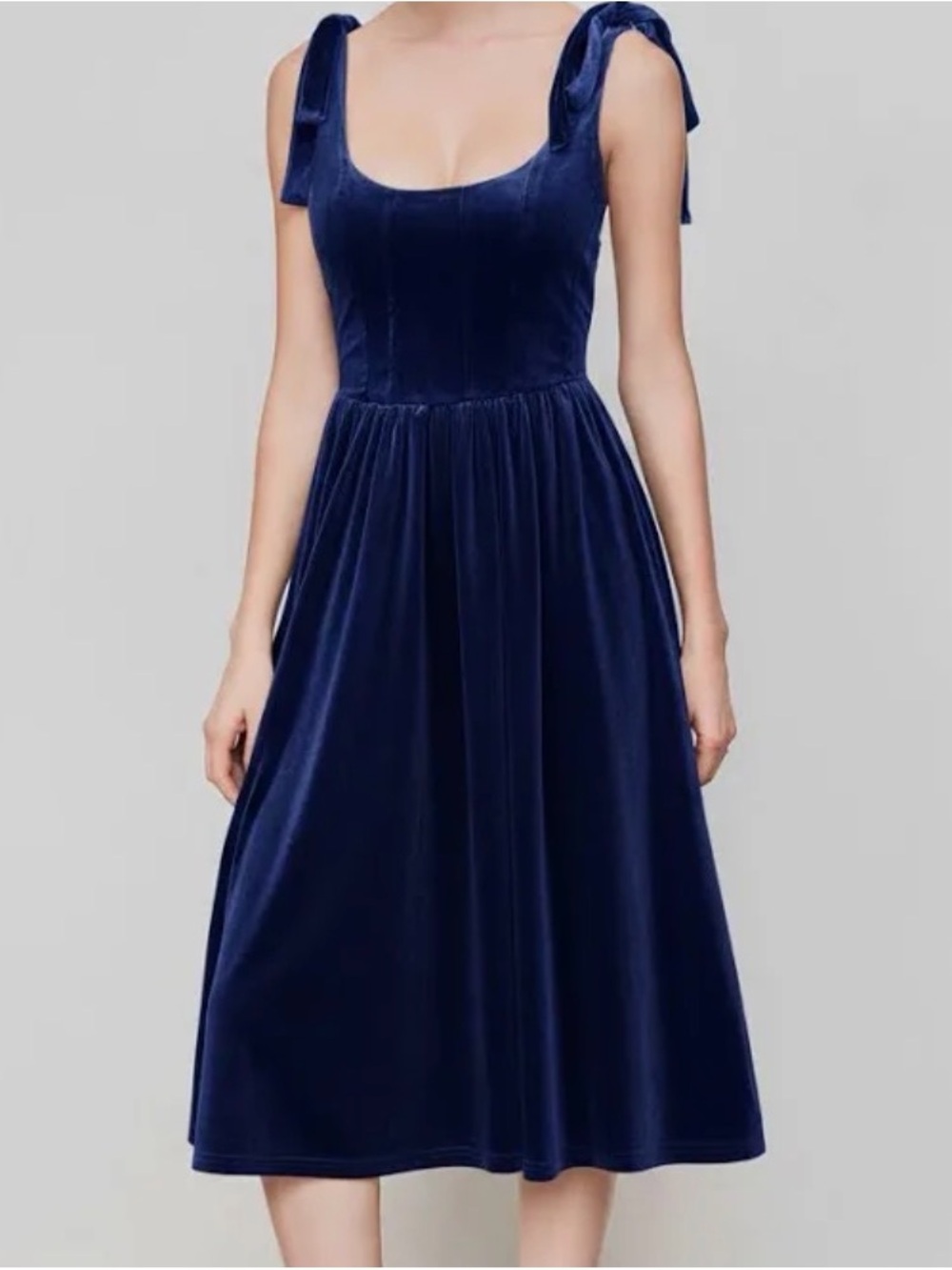 Cider Velvet Scoop Neck Corset MIDI Dress with Ties